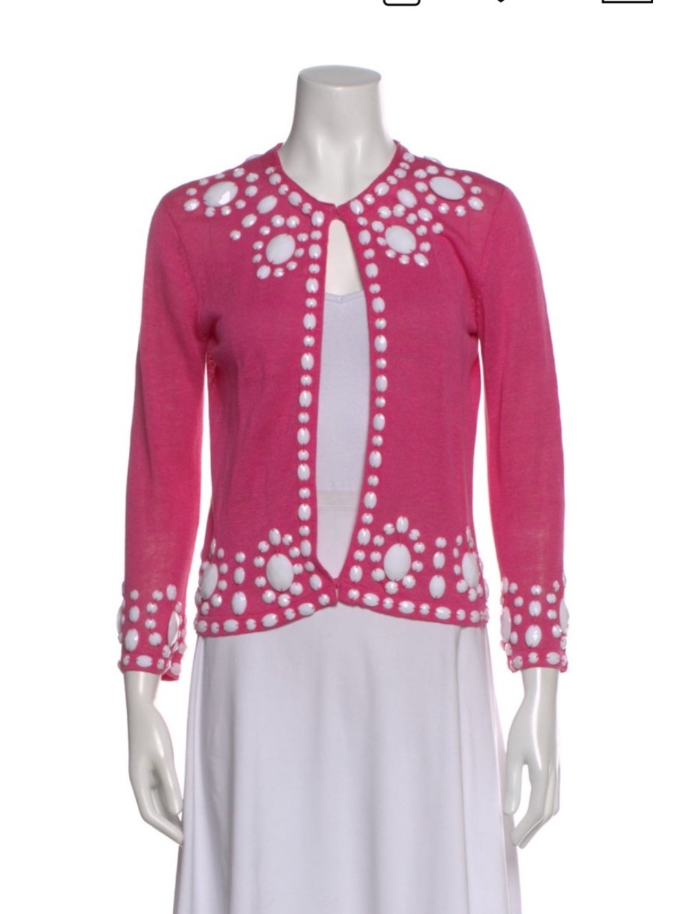 Anna Sui Hot Pink Cardigan with White Embellishments